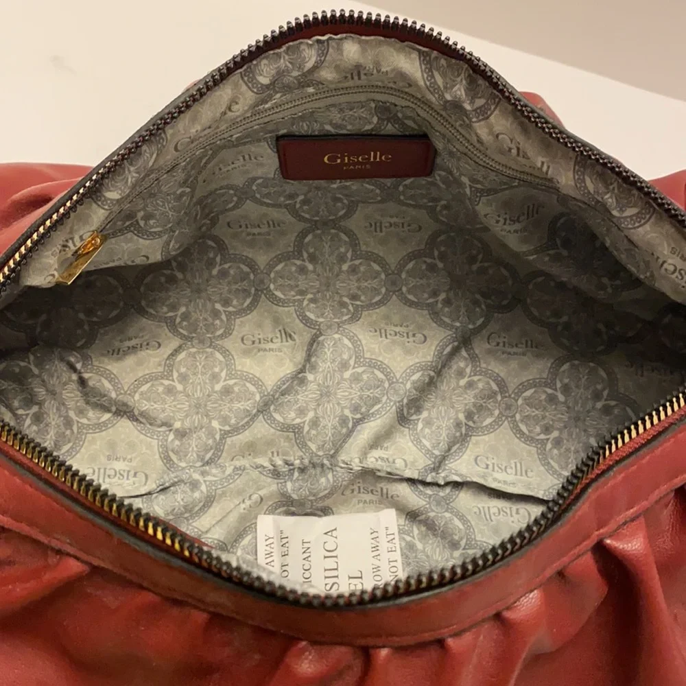 Giselle Paris Ella Satchel Raspberry Vegan Leather Handbag with Gold Accents NWT